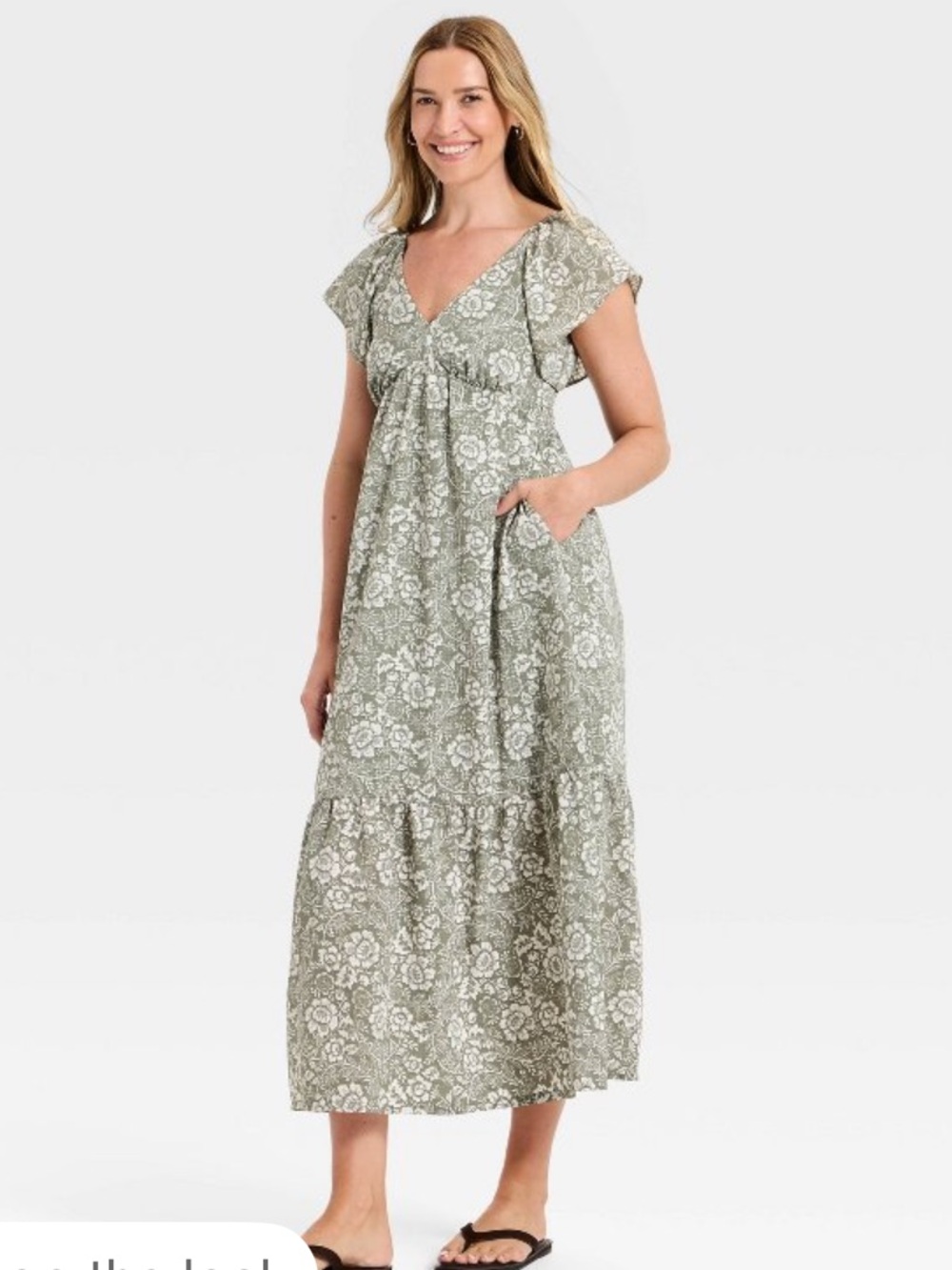 a new day Sage Floral V-Neck Tiered Maxi Dress